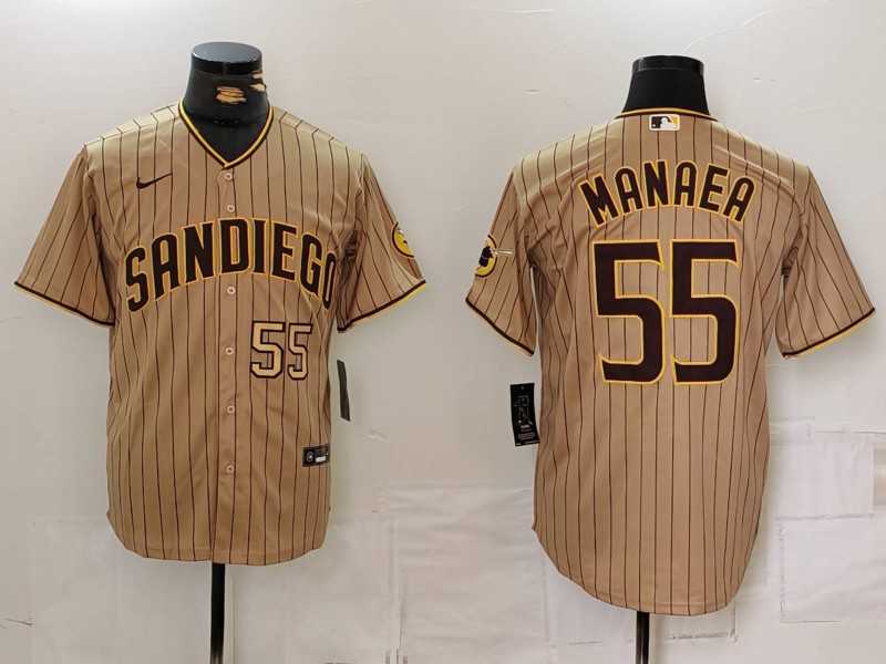 Men%27s San Diego Padres #55 Sean Manaea Khaki Cool Base Stitched Jerseys